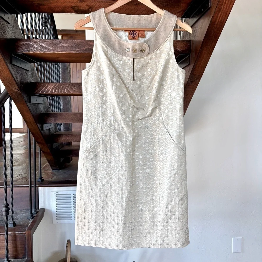 TORY BURCH Cream Patterned Sleeveless Dress